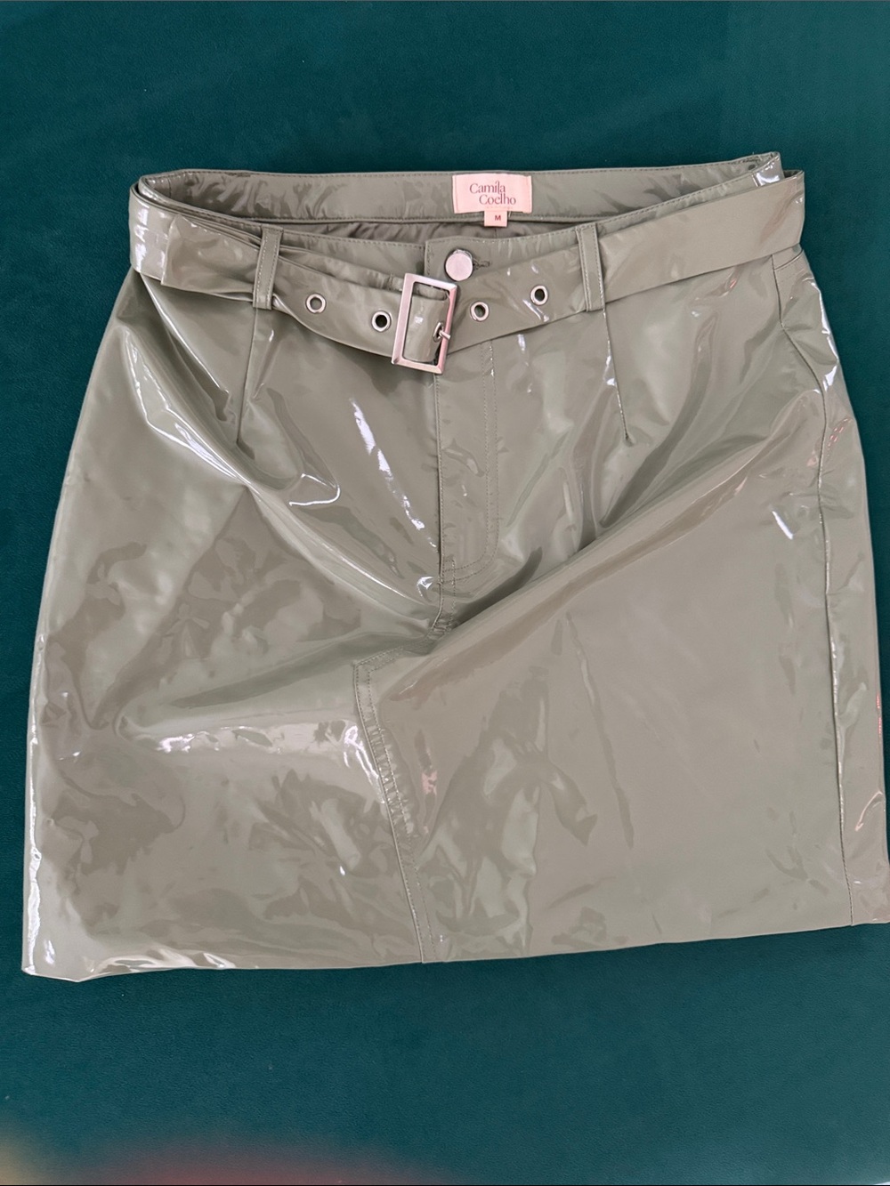 Camila Coelho Sage Patent Mini Skirt with Adjustable Belt